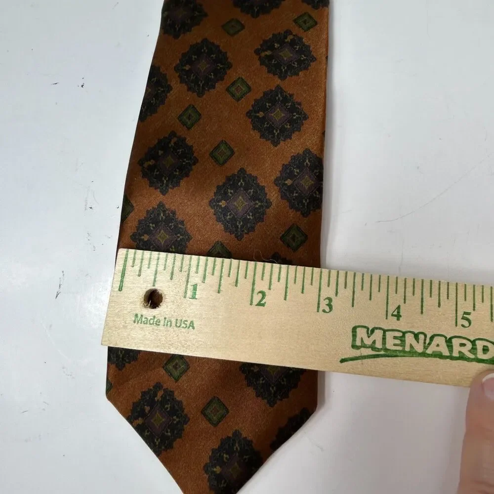 Robert Talbott Men's Brown Multicolored Medallion Diamond Pattern 100% Silk Tie
